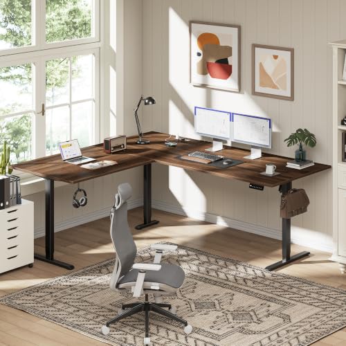 75x61 Inch L Shaped Electric Standing Desk, Corner Workstation, Dark Walnut - color: Basic-dark Walnut, size: 75x61 Inch