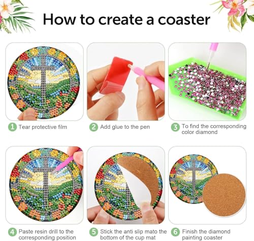 mrpwnle 8 Pack Diamond Art Coasters Kits - Cross Diamond Painting Coasters - color: Cross