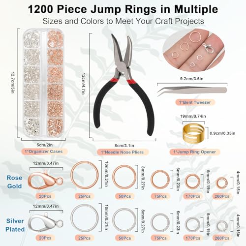 Amrules 1200 Pcs Jump Rings, Jewelry Making Kit, Silver Plated & Rose Gold - color: Shiny Silver & Rose Gold