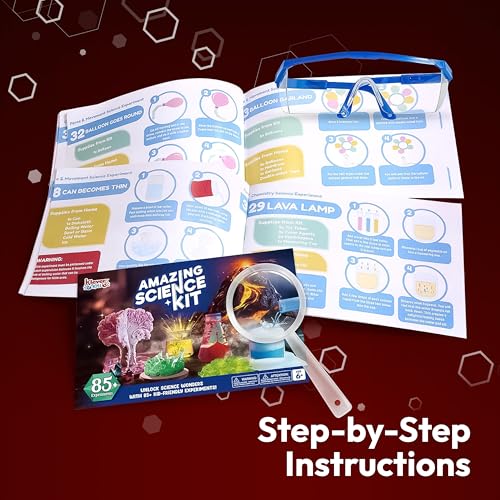 Klever Kits Amazing Science Kits- 85+ Experiments Educational Toys, STEM Activities with Erupting Volcano and Growing Crystal Tree for Kids Aged 6 7 8+