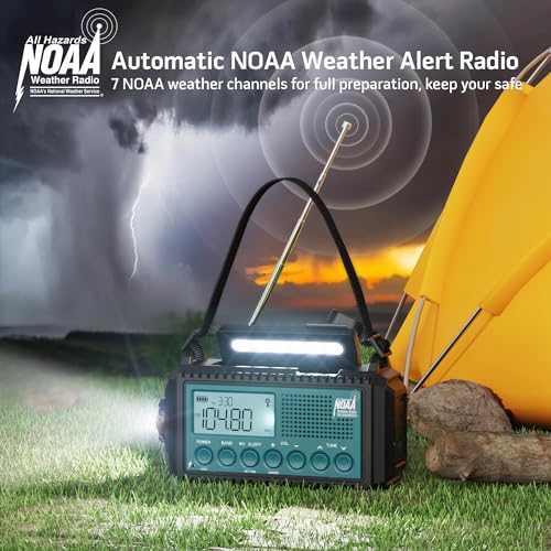 Emergency Weather Radio NOAA/AM/FM/SW, 5 Ways Powered Solar Hand Crank - color: Dark Blue