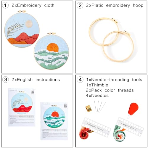 Armindou Hand Embroidery Starter Kit for Beginners Adults, Counted Cross Stitch kit for Adult Beginner, Stamped Embroidery Needlepoint Kit, 2 Set Embroidery Supplies, 2 Hoops (Attached Video Tutorial) - color: Red, size: 8inch