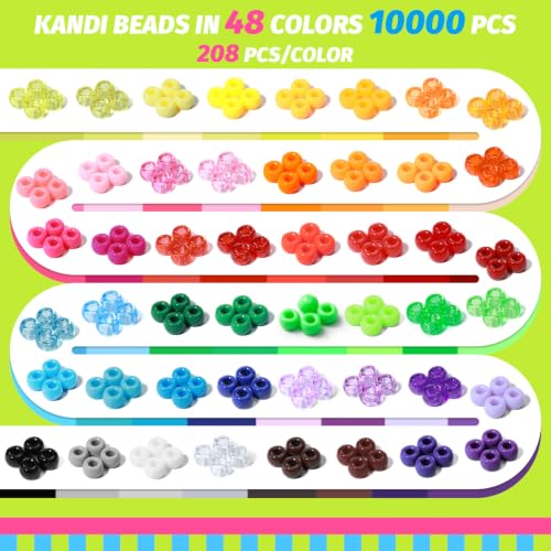 Simetufy 10000PCS Pony Beads Bulk, 48 Colors Kandi Bracelet Making Kit - color: 48colors-10000pcs