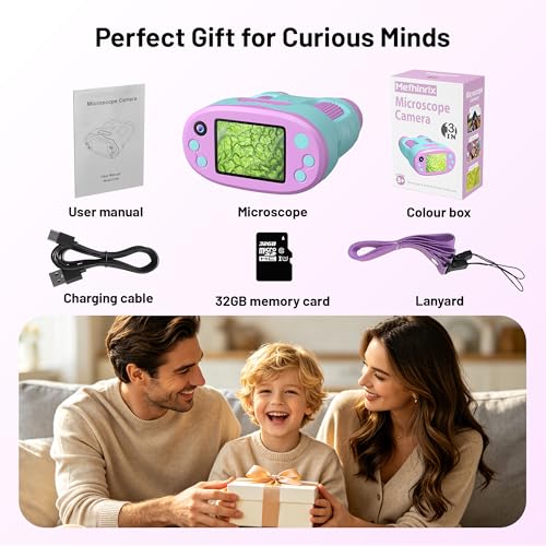 1000X Handheld Microscope for Kids 2.0" Screen 32GB Card Included - color: Purple