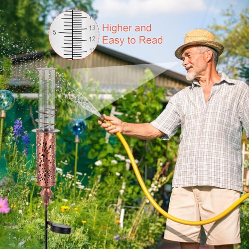 Rain Gauge Outdoor, Solar Water Gauge for Rain - color: Copper
