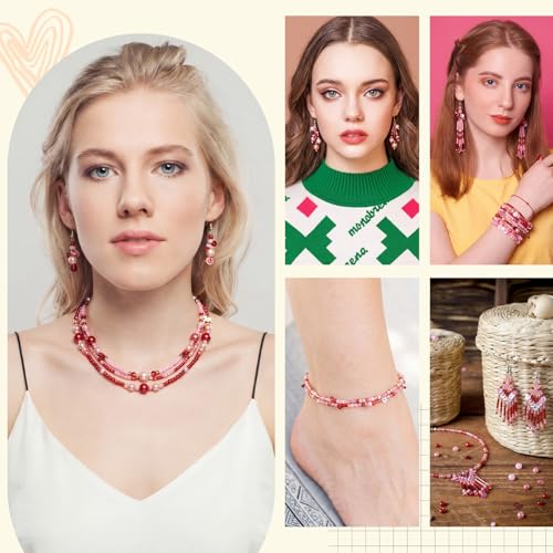 Norme 2 Sets Glass Seed Beads and Loose Sequins Kit Loose Beads for Jewelry Making DIY Crafts Felt Kits Embroidery Bracelets and Necklaces 20 Colors(Pink, Red) - color: Pink, Red