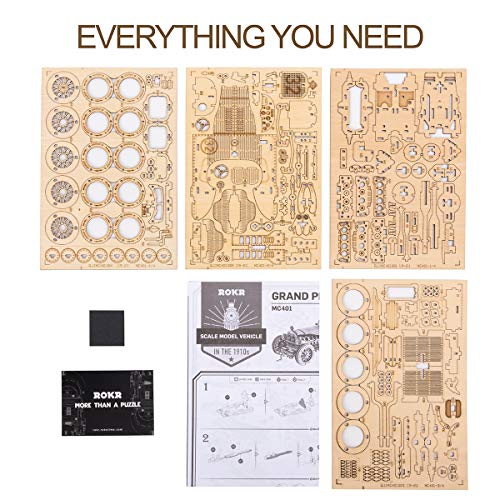 ROKR 3D Wooden Puzzle for Adults-Mechanical Car Model Kits-Brain Teaser Puzzles-Vehicle Building Kits-Unique Gift for Adults on Birthday/Christmas Day(1:16 Scale)(MC401-Grand Prix Car)