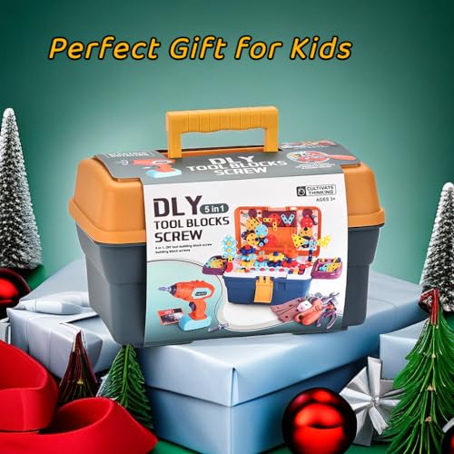 Magic Montessori Play Toolbox, Design and Drill Toy, Kids Tool Set Box Kit for Toddler 3-5 Drill and Screw Toys, Building STEM Educational Kids Real Power Tools Toy for Boy Girl