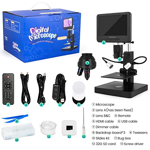 Andonstar AD246S-P HDMI Digital Microscope with 7'' Screen, 4000x 3 Lens