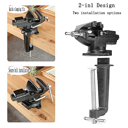 Dual-Purpose Combined Bench Vise or Table Vise, multifunctional jaw, Universal Rotate 360° Work Clamp-On Visewith Quick Adjustment, 3.3" black - size: 3.3" black