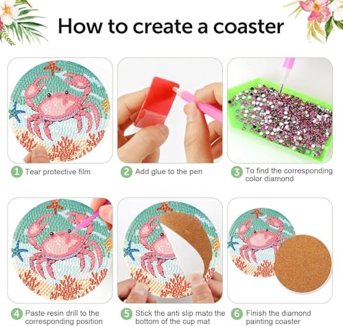 mrpwnle 8 Pack Diamond Art Coasters Kits - Ocean Diamond Painting Coasters - color: Ocean Animal
