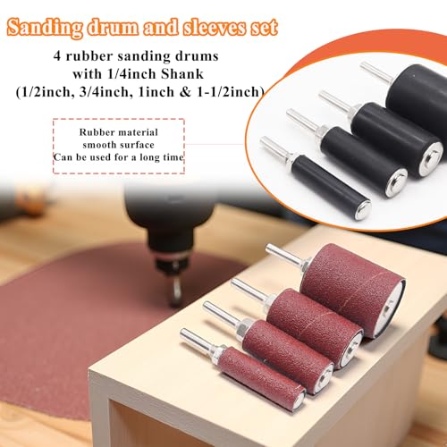 187-Piece Sanding Drum Kit for Drill & Drill Press – Includes 2inch Spindle Sander Sleeves (60/80/120/240 Grit), 4 Rubber Sanding Drums, 1/4-Inch Shank,Versatile Sander Accessory with Box - color: 187pcs-2inch