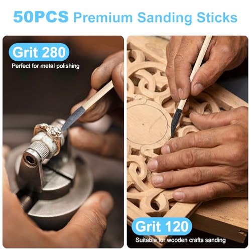 50PCS Sanding Sticks, Premium Double End Sanding Twigs, 120/280 Grit
