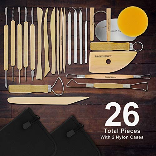 U.S. Art Supply Pottery & Clay Tools Sets (26-Piece) - 12 and 14-Piece Set - size: 26-Piece with Nylon Cases