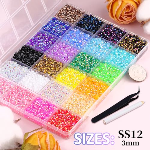32000Pcs Resin Rhinestones for Crafting with Tweezers, Mixed-Color 3mm Non Hotfix Flatback Gems, Bedazzling Crystal for DIY Crafts Clothing Tumblers Mugs Shoes Fabric Decor Nail Art Makeup - color: Jelly Multicolored 3mm, size: Large Pack