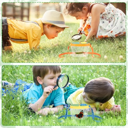 Halloscume 4 Pcs Bug Catcher for Kids Collector Toy Bug Habitat with Magnified Viewer, Insect Habitat, Outdoor Toys, Insect Box Magnifying Tools & Carry Strap - Educational Outdoor Adventure Gift