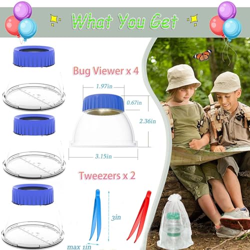 5X Magnifier Bug Viewer, Bugs Habitat Magnifying Bug Jar for Kids - color: 4pack Sky Blue