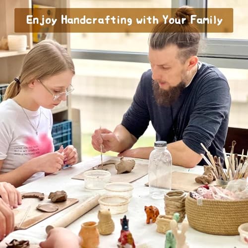 HAWERSI Air Dry Clay Kit for Adults,66 Pcs Beginners Pottery Kit Includes 4.4Lbs Air Dry Clay,Tools, Paints,Brushes,Gloss Varnish,Sand Papers,Non-Stick Rolling Pin,Storage Bag,Christmas Gift