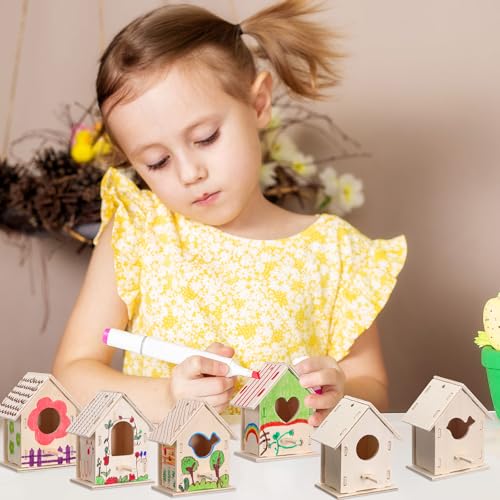 Outus 24 Pcs Wooden Birdhouse Kits for Kids, 4 Shapes Unfinished, Lovely - style: Lovely