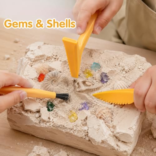 Dinosaur Excavation Dig Tool Kit for Kids, 8 Sets with Hammer Chisel Brush