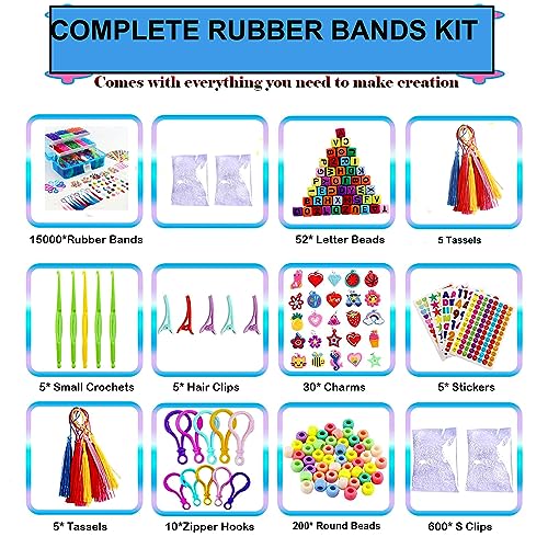 YITOHOP 15000+ Loom Rubber Bands Bracelet Kit, Rubber Bands for Bracelet Making Kit,Loom Bracelet Making Kit with 3 Layer Container,30 Colors,380 Beads, Charms Hooks Tools - color: Blue