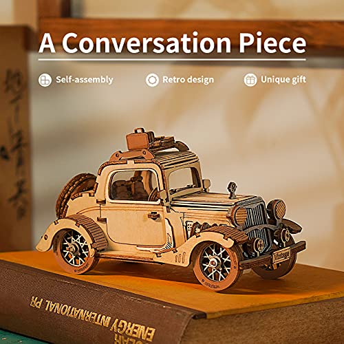 ROBOTIME 3D Wooden Puzzles Car DIY Model Kits to Build Wooden Model Vintage Car Craft Gift for Collection Lover - color: Vintage Car