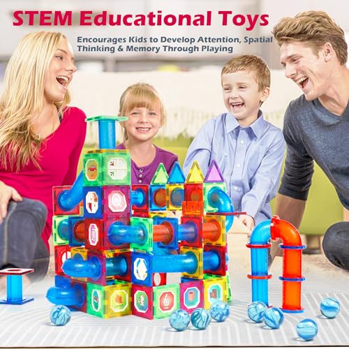 MAGBLOCK 176PCS Magnetic Tiles Marble Run Set Building Blocks for Ages 8+ - size: 176pcs
