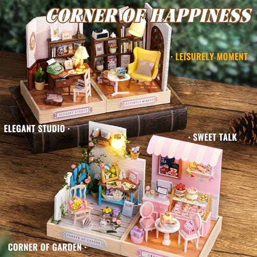Kisoy Dollhouse Miniature with Furniture Kit, DIY 3D Wooden DIY House Kit with Dust Cover,Handmade Tiny House Toys for Teens Adults Gift(Leisurely Moment) - color: Leisurely Moment
