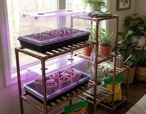 4-Pack 1020 Trays with Grow Light & 72 Cell Plug & 6.3" Tall Humidity Domes - size: 4p 1020Trays+6.3''Domes+72 Plugs+Lights