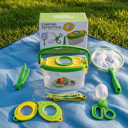 Bug Catcher Kit 6 Pcs - Insect Catching Set with Net, Bug Box, Magnifier & Tweezers - Outdoor Explorer Toy for Kids Age 3-12(Green 6 Pcs) - color: Green 6 Pcs