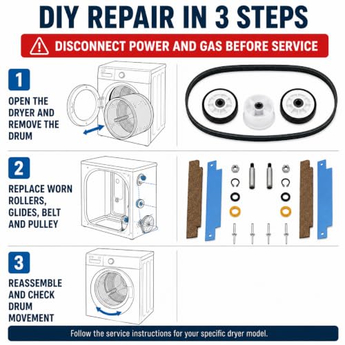 MDE9700AYW MDE7600AYW MDE5500AYW MDE6800AYW MDE6460AYW, 12001541 Dryer Repair Kit Compatible with Maytag & Kenmore Dryers – Includes 306508, WP6-3700340 and WP33002535
