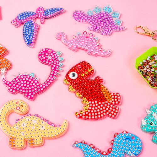 Labeol Diamond Art Kits for Kids with 5D Diamond Creat Your Own GEM Keychains Arts and Crafts for Kids Ages 8-12 Christmas Stocking Birthday Gifts for Kids 6+ - style: Dinosaur