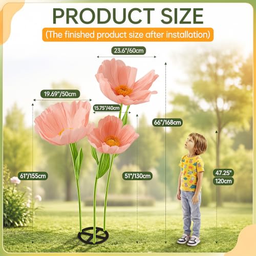 Moxweyeni 5.5 ft Giant Crepe Paper Flower DIY Kits, Large Pink Paper Artificial Flowers, Romantic Poppy Flower DIY Making Kit with Stand for Indoor Outdoor Decor Garden Wedding Birthday Party - color: Pink, style: Poppy