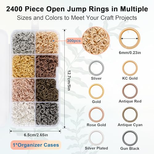Amrules 2400 Pcs 6mm Open Jump Rings for Jewelry Making,Colorful - color: 8-Color