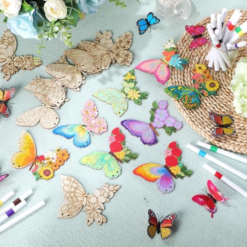 Potchen 18 Sets DIY Wind Chimes Craft Kit Unfinished Wood Art, Butterfly - style: Butterfly