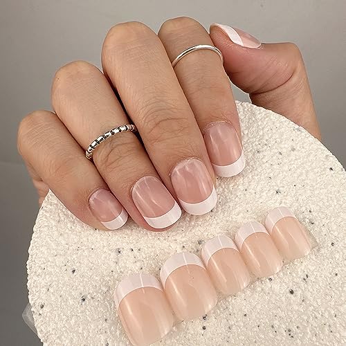CurvLife Short Square French Tip Press On Nails, Edge White, Soft Gel - color: French Natural