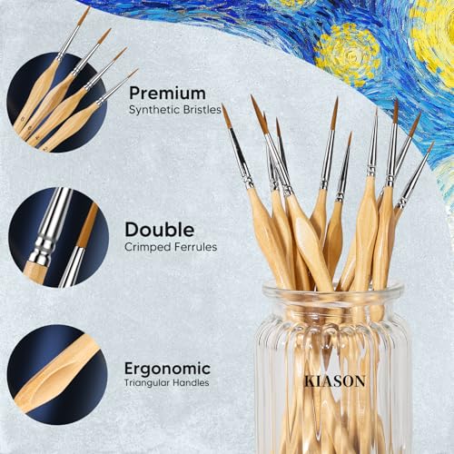 10Pcs Miniature Detail Paint Brush Set, Triangular Wooden Handles - color: Wood, size: 10