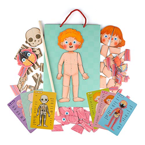 Human Body Puzzle for Kids Toddlers 90PCS Magnetic Boy Girl Anatomy Play Set Body Parts Organs Muscles Skeleton and Bones Wooden Puzzle Toys Aged 3+ Educational Learning Preschool Toys