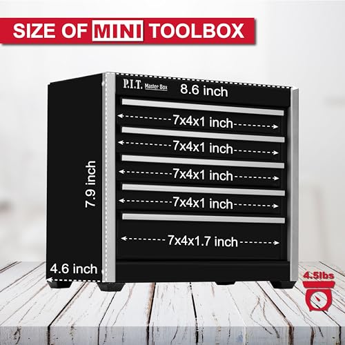 P.I.T. Mini Tool Box,Small Metal Toolbox Organizer with 5 Drawers,Black - color: Black, size: 5-Drawer