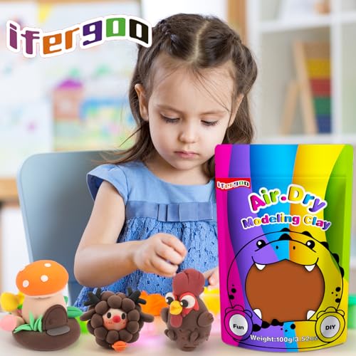 ifergoo 100g Brown Air Dry Clay, 3.5oz DIY Creative Modeling Clay for Kids - color: Brown/100g