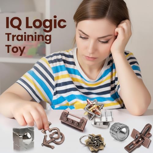 Wettarn 9 Pcs Metal Brain Teasers 3D Steel Puzzle Set, Educational Style - style: Educational Style