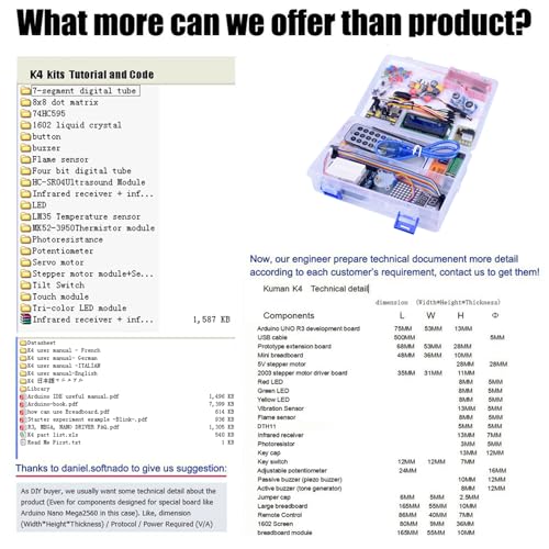 Kuman Arduino-Compatible R3 Board Starter Kit with Sensors, Breadboard, Jumper Wires, Motors, LCD, Tutorial for Beginners to Learn Robotics Coding and Electronics Projects