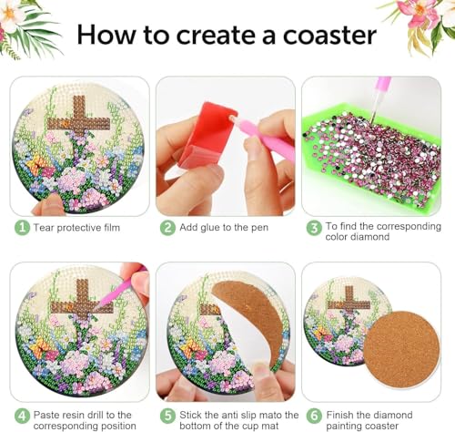 8 Pcs Diamond Art Coasters Kits for Adults, Cross Diamond Coasters 4x4in - color: Cross Coasters, size: 8 Pcs 4x4in