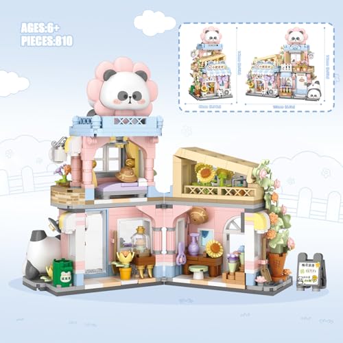 Street View Flower House Shop Mini Building Blocks, MOC Creative Building Toys Cute Panda Building Set for Kids 6-12, Simulation Architecture Construction Toy, Gift Idea for Kids Adults (810PCS) - style: Flowers Shop