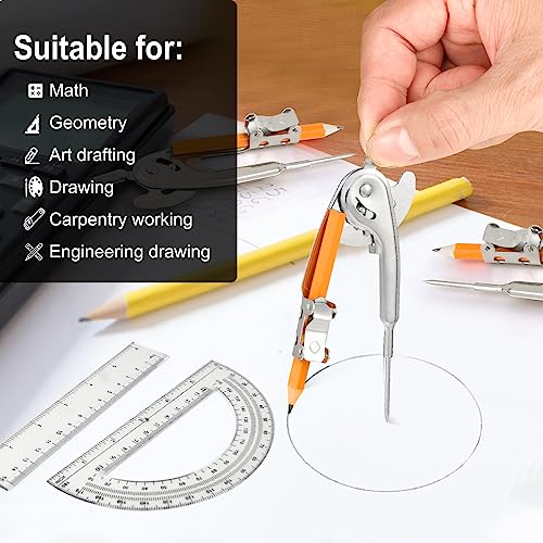 60 Pieces Geometry Math Set Compass for Geometry Math Compass and Protractor Set Include Metal Compass with Pencil Plastic Ruler and Protractor for Student School Office Woodworking Drawing Tools