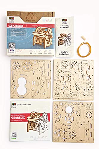 UGEARS STEM Gearbox Model Kit - Creative Wooden Model Kits for Adults, Teens and Children - DIY Mechanical Science Kit for Self Assembly - Unique Educational and Engineering 3D Puzzles with App - style: Gearbox