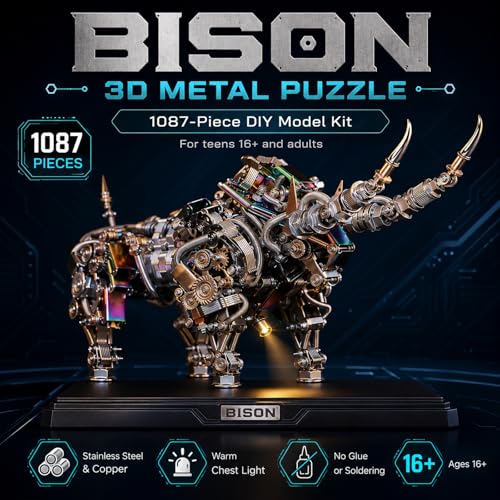3D Metal Puzzle for Adults Bison Model Kits 3D Metal Puzzles Mechanical Bulls Building Blocks Difficult DIY Assembly - High-end Gifts for Men - style: Bison