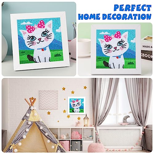 QEUOYSS Diamond Art Kit for Kids with Wooden Frame Art and Crafts for Kids Ages 6-8 -10-12 Easy to DIY Diamond Art for Kid and Adult Beginners Home Wall Decoration (Cat) - style: Cat