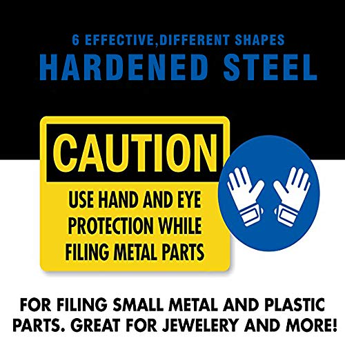 MINI Needle File Set (Carbon Steel 6 Piece-Set) Hardened Alloy Strength Steel - Set Includes Flat, Flat Warding, Square, Triangular, Round, and Half-Round File(6'' Total Length)