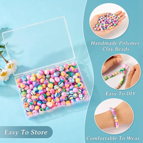 Elecrelive 140Pcs 8mm Round Polymer Clay Beads 7 Colors Strip Clay Spacer Beads Colorful Bbubblegum Ball Charms for DIY Bracelet Necklace Bracelet Earring Jewelry - color: 7 Colors, Round